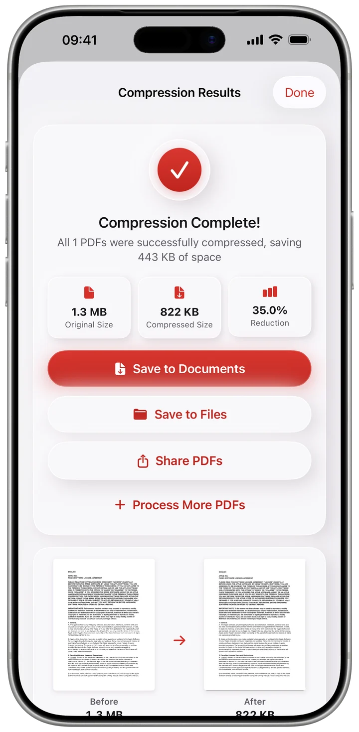 A finished compression in Pdfino