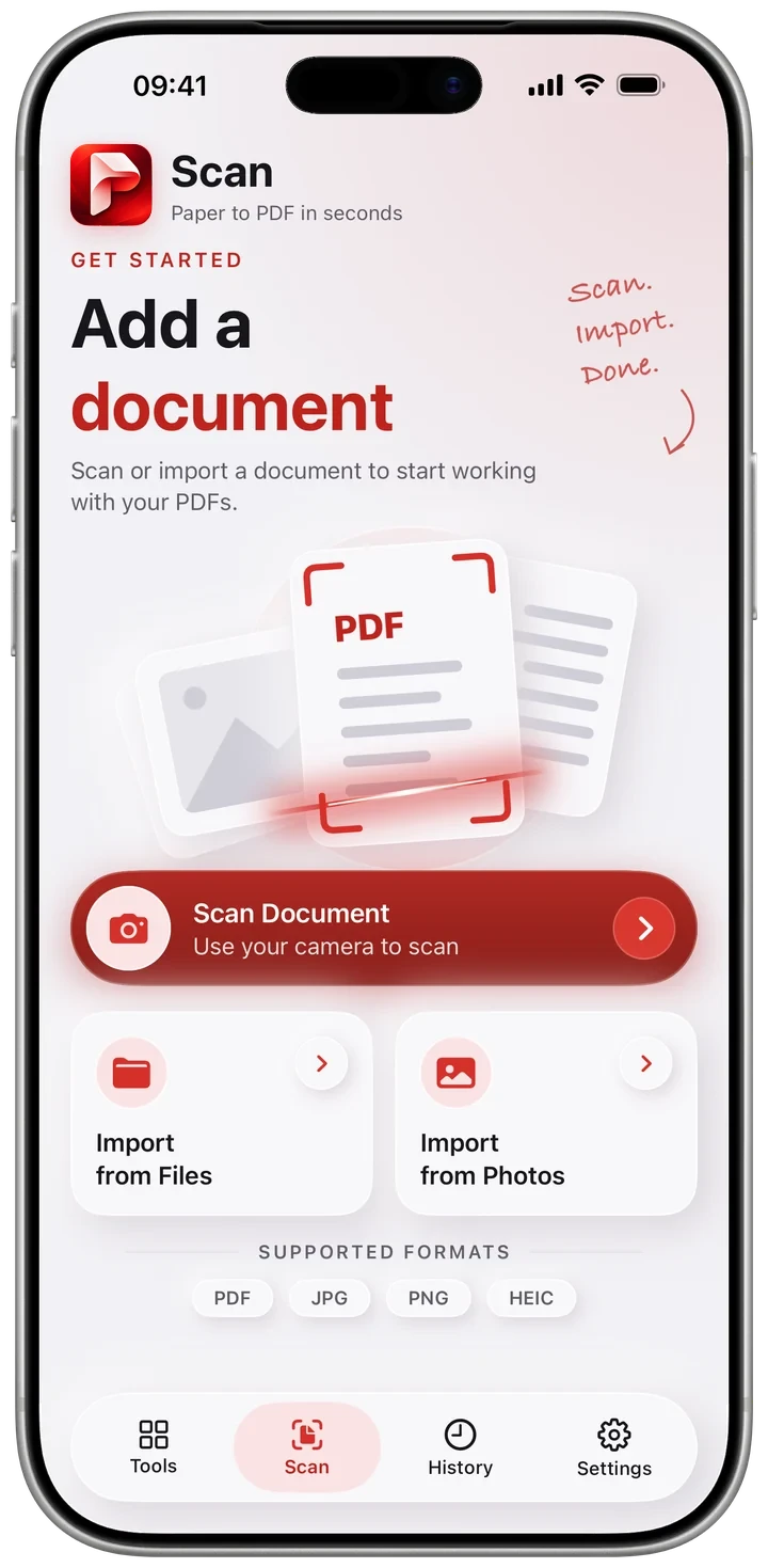 The Scan tab in Pdfino